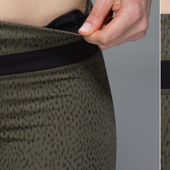 NWT New LULULEMON Run Inspire Crop II Leggings Dottie Dash Fatigue Green Black 6 - Picture 6 of 9